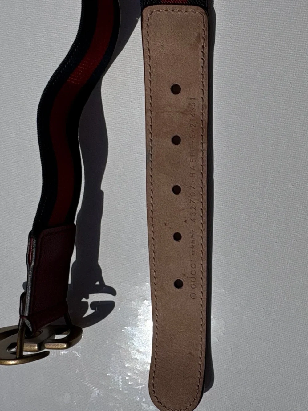 Authentic Gucci Kids Double G Web Belt Red Navy Leather Made in Italy
